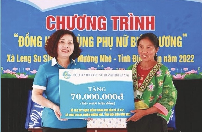 Hội Liên hiệp phụ nữ Hà Nội hỗ trợ tiền xây giếng khoan cho bản Cà Là Pá 1, xã Leng Su Sìn, huyện Mường Nhé, Điện Biên, năm 2022.