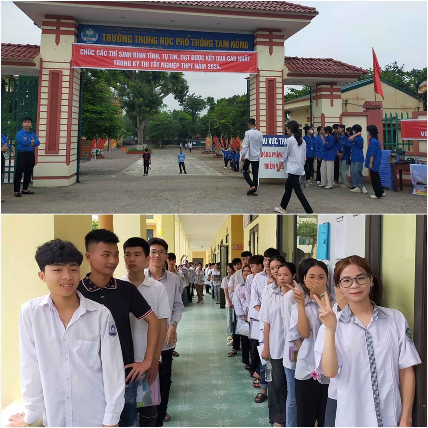 Các thí sinh có mặt tại điểm thi Trường THPT Tam Nông, huyện Tam Nông (Phú Thọ) từ rất sớm.