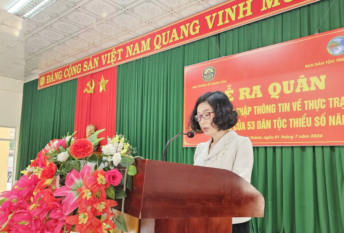 Phó Cục trưởng Cục Thống kê tỉnh Thanh Hóa Nguyễn Thị Bích Thảo phát biểu tại Lễ ra quân 