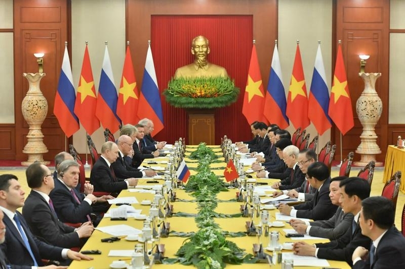 Tổng Bí thư Nguyễn Phú Trọng hội đàm với Tổng thống Nga Vladimir Putin tại trụ sở Trung ương Đảng, ngày 20/6/2024. (Ảnh: VGP)