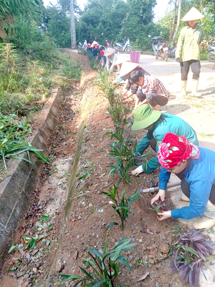 Phụ nữ vùng cao Nậm Lúc, huyện Bắc Hà làm mới tuyến đường hoa NTM