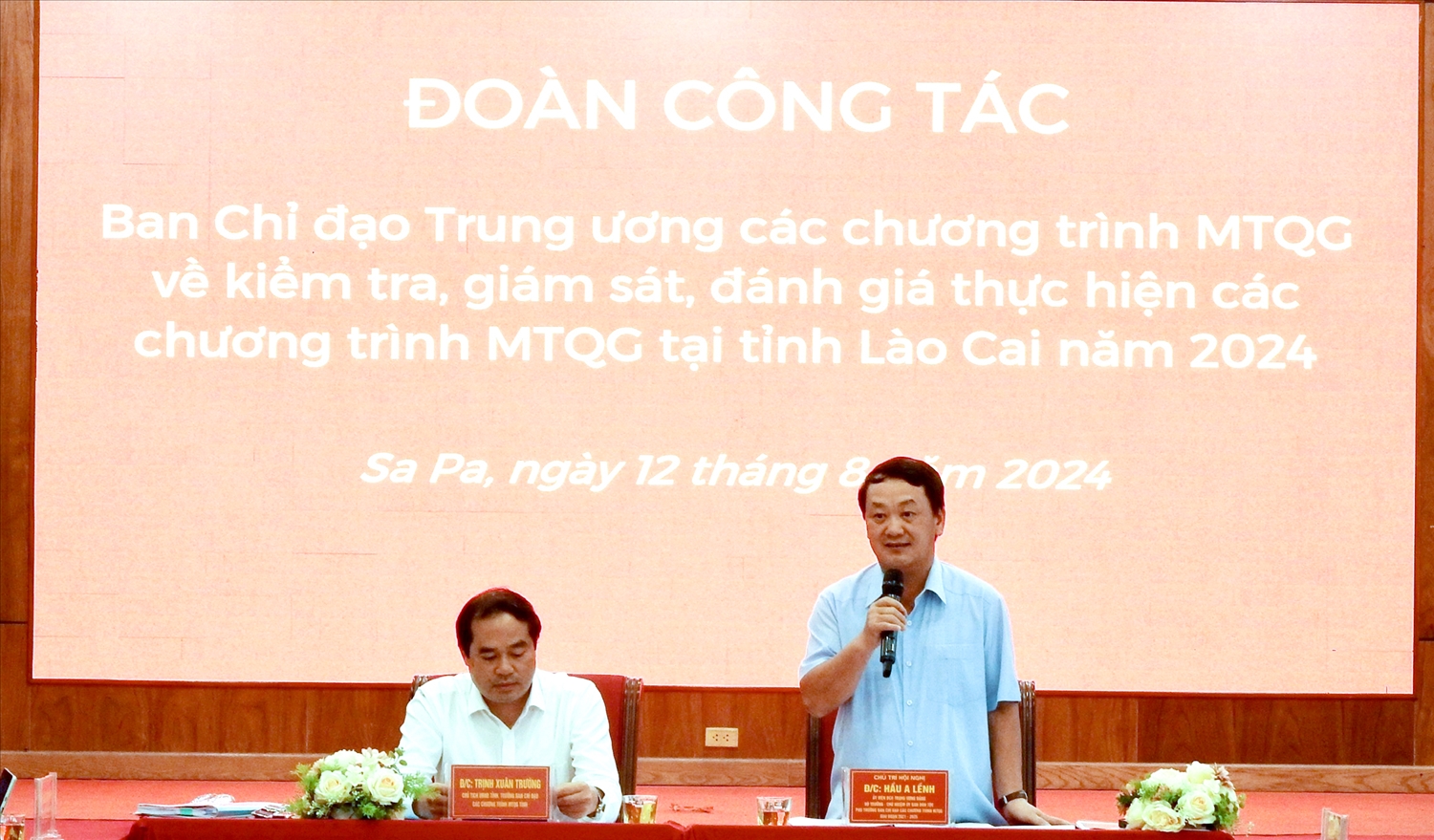 Uỷ viên Ban Chấp hành Trung ương Đảng, Bộ trưởng, Chủ nhiệm Ủy ban Dân tộc Hầu A Lềnh - Phó Trưởng Ban Chỉ đạo Trung ương các Chương trình mục tiêu quốc gia (MTQG) giai đoạn 2021 - 2025 phát biểu tại buổi làm việc