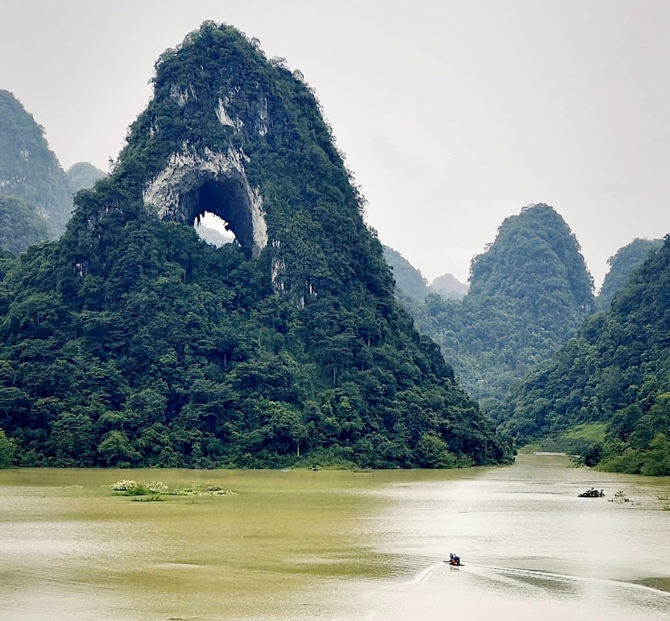 Những bãi cỏ xanh mượt duới chân ngọn núi Mắt Thần cũng bị nước lũ nhấn chìm. (Ảnh: Nhà Mộc Homestay)