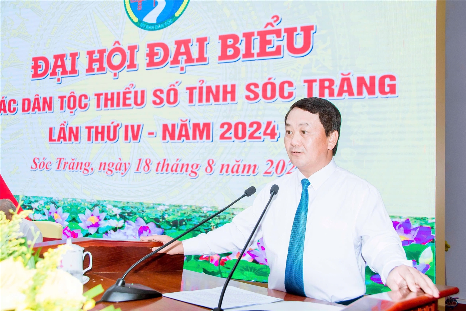 Bộ trưởng, Chủ nhiệm Ủy ban Dân tộc Hầu A Lềnh phát biểu chỉ đạo Đại hội Đại biểu các DTTS lần thứ IV năm 2024 của tỉnh Sóc Trăng