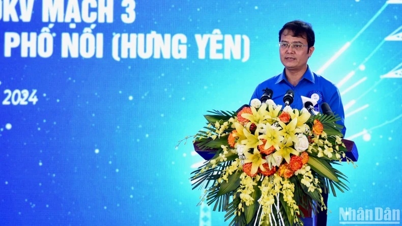 Bí thư thứ nhất Trung ương Đoàn TNCS Hồ Chí Minh Bùi Quang Huy phát biểu ý kiến tại Lễ khánh thành