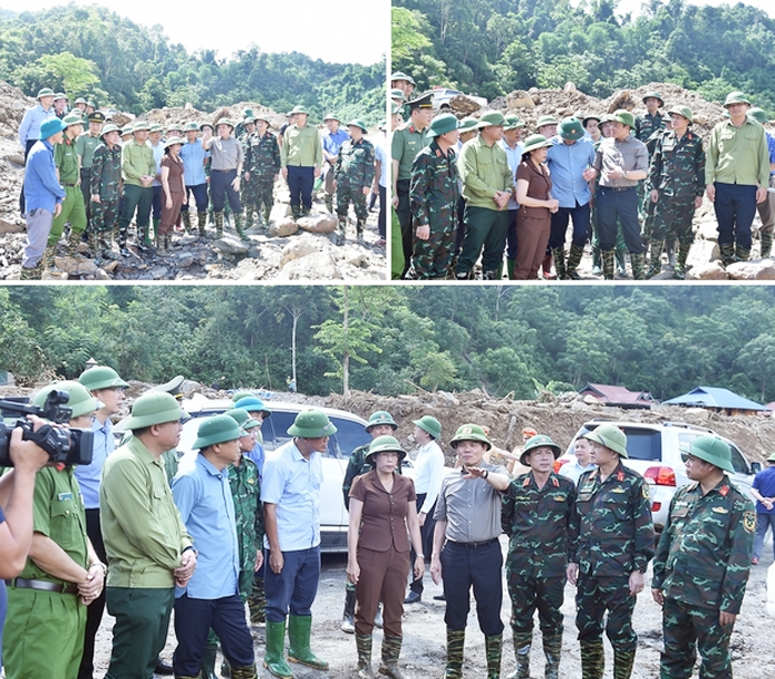 Phó Thủ tướng Trần Lưu Quang thị sát tại vị trí sạt lở ở bản Mường Pồn 1 - Ảnh: VGP/Hải Minh