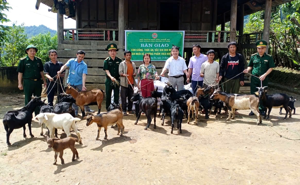 Hội Nông dân huyện Kỳ Sơn phối hợp Đồn Biên phòng Keng Đu trao tặng 26 con dê giống cho 5 hộ DTTS nghèo xã Keng Đu, huyện Kỳ Sơn