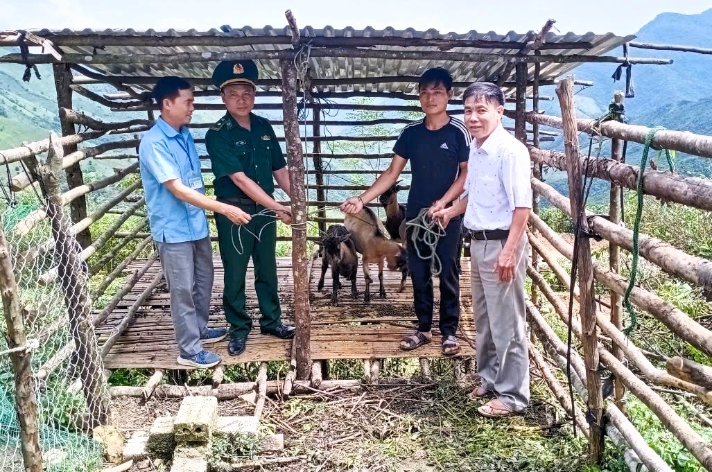 Hội Nông dân huyện Kỳ Sơn phối hợp Đồn Biên phòng Keng Đu tặng dê cho hộ gia đình anh Lương Văn Chương tại bản Huồi Lê, xã Keng Đu