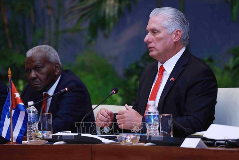 Bí thư thứ nhất Đảng Cộng sản Cuba, Chủ tịch Cuba Miguel Diaz Canel Bermudez phát biểu tại cuộc hội đàm với Tổng Bí thư, Chủ tịch nước Tô Lâm