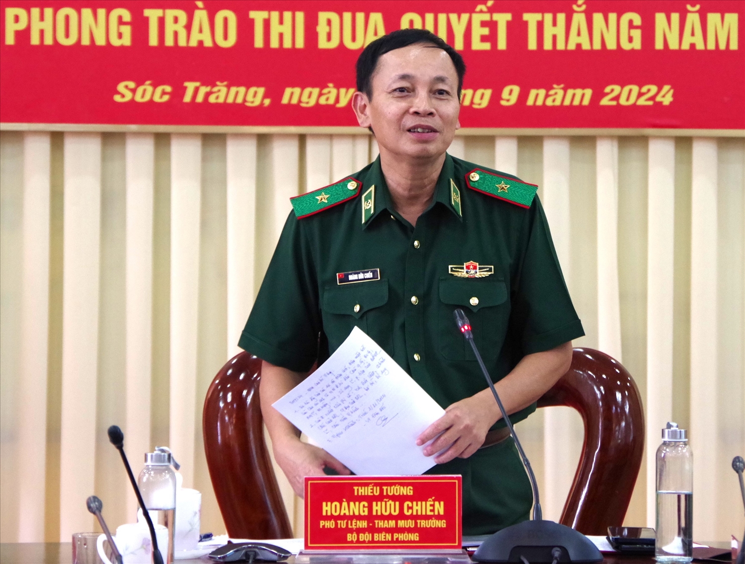 Thiếu tướng Hoàng Hữu Chiến, Phó Tư lênh, Tham mưu trưởng BĐBP phát biểu chỉ đạo Hội nghị Cụm thi đua số 6