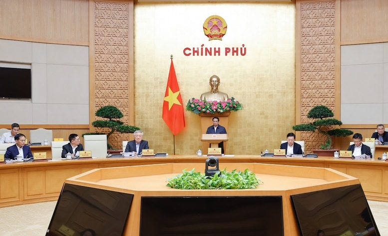 Thủ tướng Phạm Minh Chính chủ trì một phiên họp của Chính phủ về công tác xây dựng pháp luật - Ảnh: VGP/Nhật Bắc