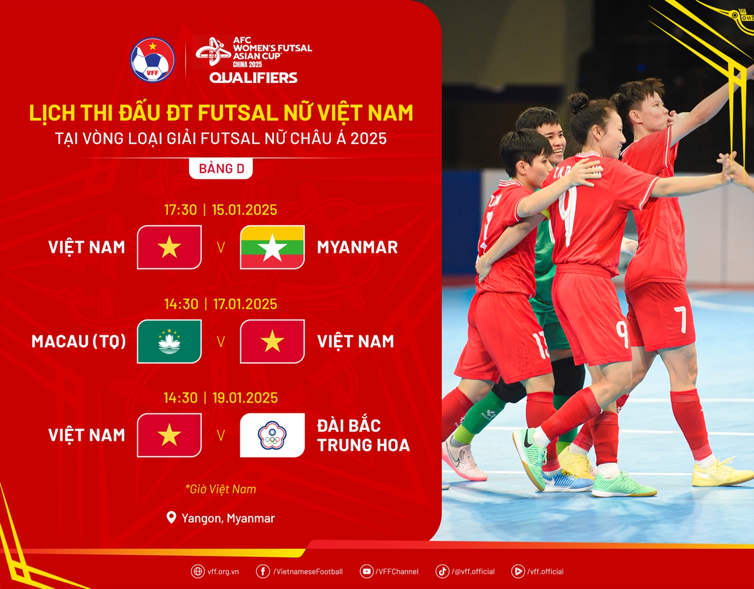 Lịch thi đấu của đội tuyển Futsal nữ Việt Nam tại vòng loại Futsal châu Á 2025 (Ảnh VFF)