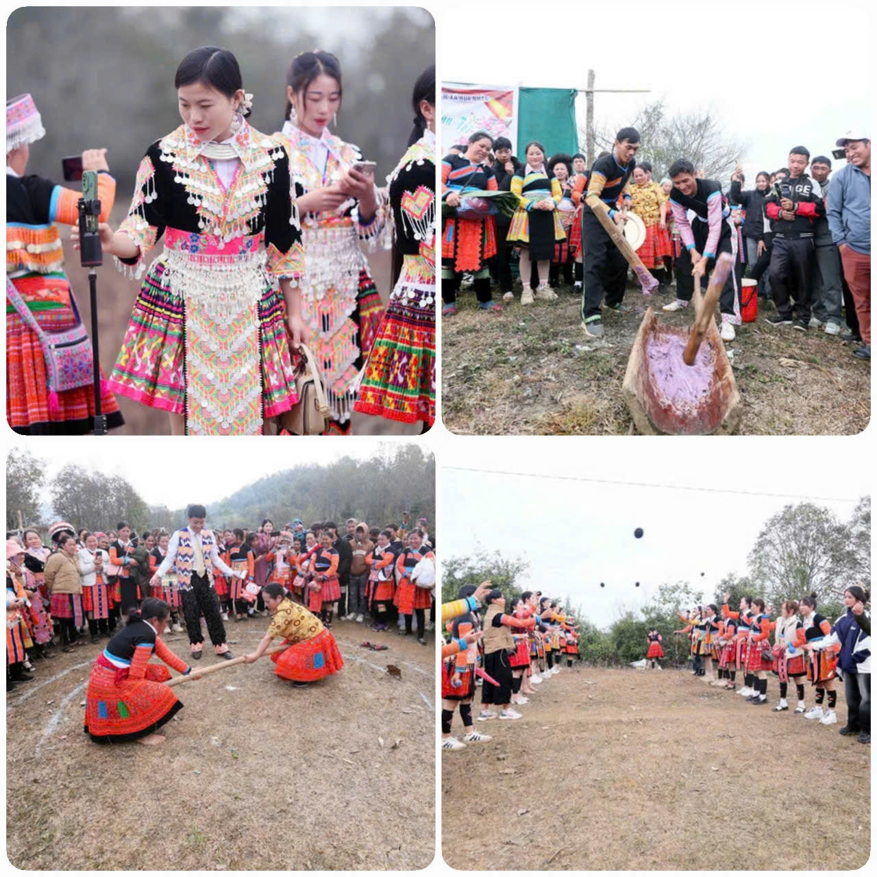 Thi làm bánh dày, thi ném Pao, đẩy gậy, múa khèn trong ngày Tết cổ truyền của Đồng bào dân tộc Mông ở xã Hua Nhàn, huyện Bắc Yên. Ảnh: Quang Quyết – TTXVN