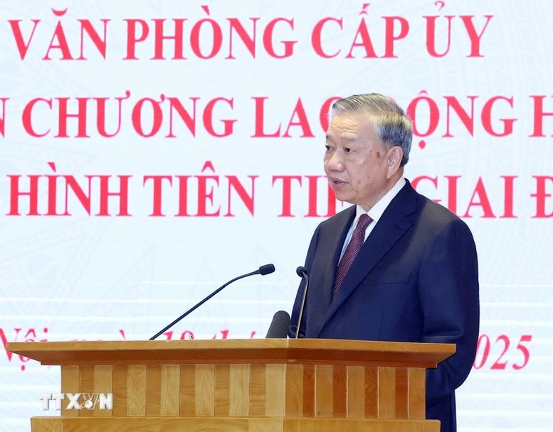 Tổng Bí thư Tô Lâm dự và phát biểu tại Lễ kỷ niệm - Ảnh: TTXVN