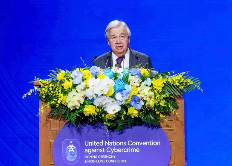 Tổng Thư ký Liên Hợp Quốc António Guterres đã dự và phát biểu tại phiên khai mạc Lễ mở ký Công ước của Liên Hợp Quốc về chống tội phạm mạng - Ảnh: VGP/Nhật Bắc Tổng Thư ký Liên Hợp Quốc António Guterres đã dự và phát biểu tại phiên khai mạc Lễ mở ký Công ước của Liên Hợp Quốc về chống tội phạm mạng - Ảnh: VGP/Nhật Bắc