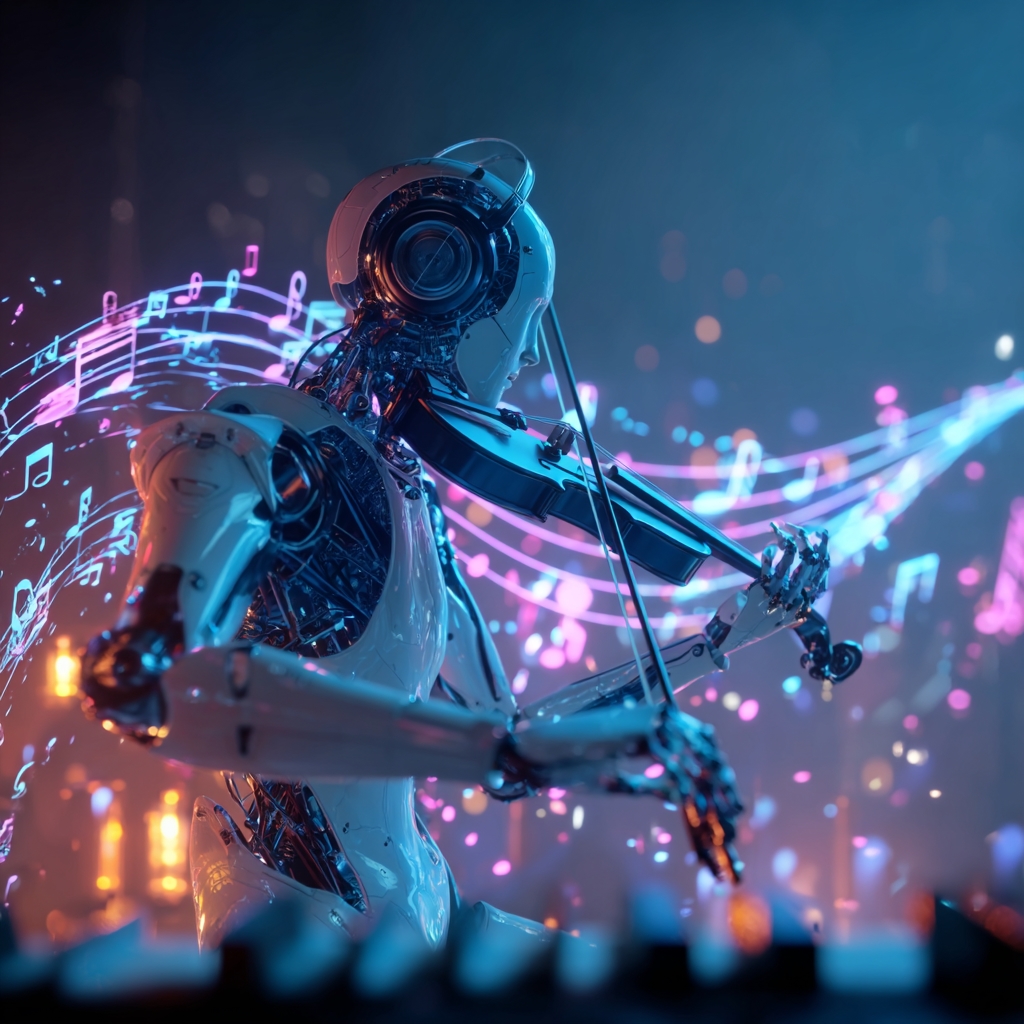 Khi AI bước vào phòng thu. Ảnh: Midjourney Khi AI bước vào phòng thu. Ảnh: Midjourney