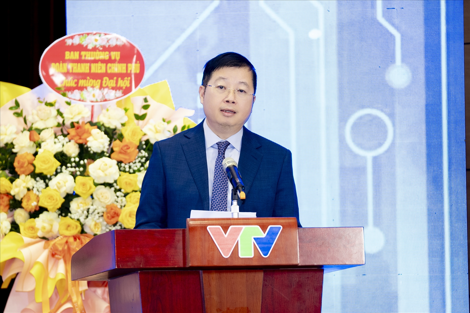 Tổng Giám đốc Đài Truyền hình Việt Nam Nguyễn Thanh Lâm phát biểu tại Đại hội. 