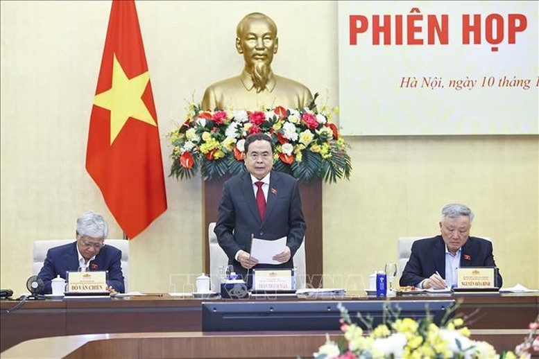 Chủ tịch Quốc hội Trần Thanh Mẫn, Chủ tịch Hội đồng Bầu cử quốc gia phát biểu - Ảnh: TTXVN