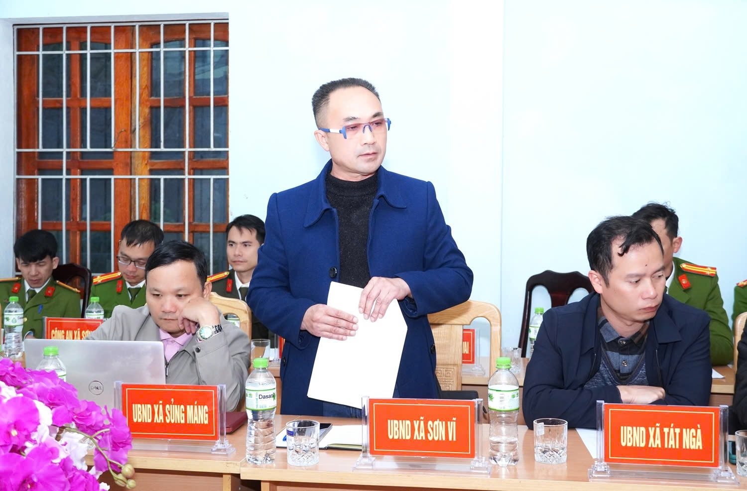 Lãnh đạo xã Sơn Vĩ phát biểu tại Lễ ký kết quy chế phối hợp.