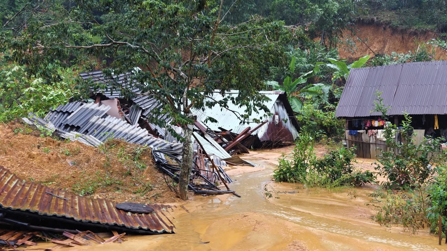 Trận sạt lở đồi ở thôn Atếêp gây thiệt hại vô cùng lớn đối với nhiều hộ dân địa phương. (Ảnh Tây Giang)