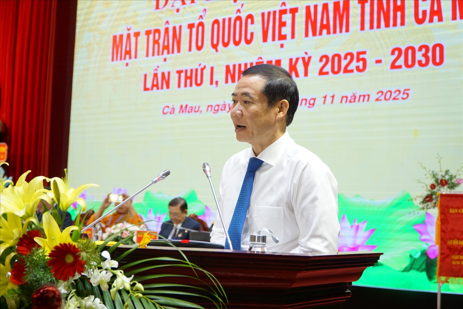 Ông Nguyễn Thái Học, Phó Bí thư Đảng ủy MTTQ Việt Nam phát biểu chỉ đạo Đại hội 