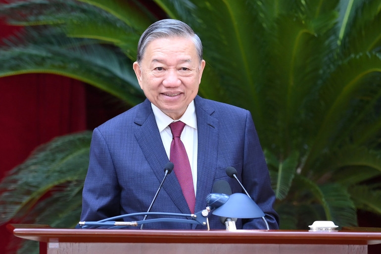 Tổng Bí thư Tô Lâm phát biểu bế mạc Hội nghị. (Ảnh: ĐĂNG KHOA)