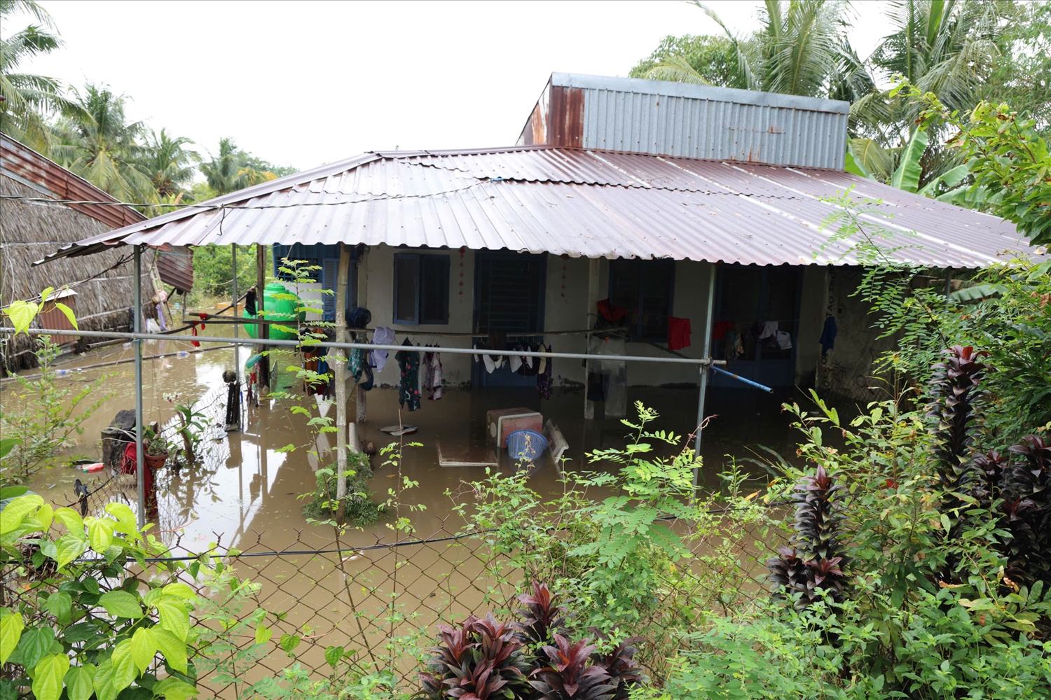 Nhà của người dân bị ngập sâu do triều cường