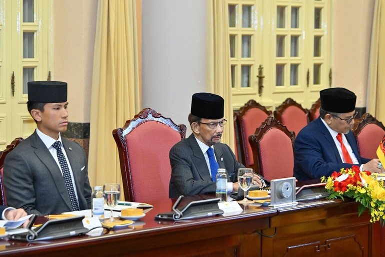 Quốc vương Brunei phát biểu tại hội đàm. (Ảnh: Thủy Nguyên) 