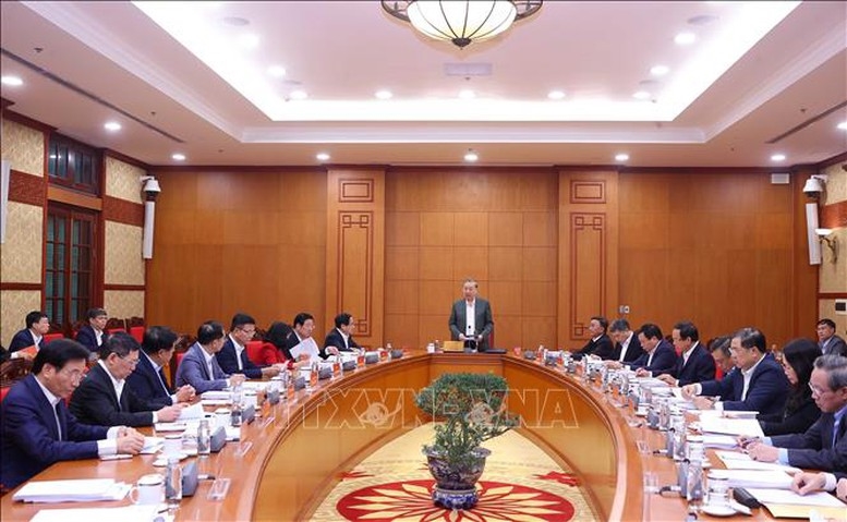 Tổng Bí thư Tô Lâm chủ trì buổi làm việc với Thường trực các tiểu ban Đại hội XIV của Đảng - Ảnh: Văn Điệp/TTXVN