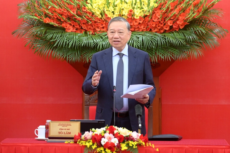 Tổng Bí thư Tô Lâm phát biểu chỉ đạo hội nghị. (Ảnh ĐĂNG KHOA)