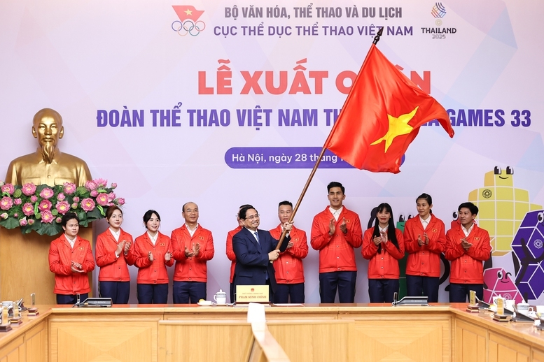 Thủ tướng Chính phủ Phạm Minh Chính dự lễ xuất quân của Đoàn thể thao Việt Nam dự SEA Games 33 (Ảnh IT)