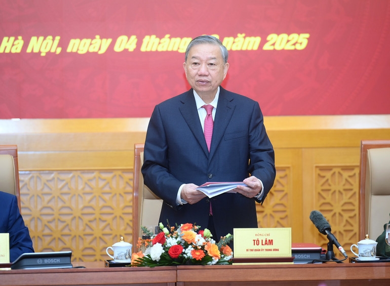 Tổng Bí thư Tô Lâm phát biểu kết luận hội nghị. (Ảnh: ĐĂNG KHOA)