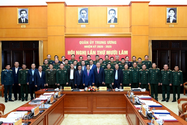 Tổng Bí thư Tô Lâm và các đồng chí lãnh đạo Đảng, Nhà nước, các đại biểu dự hội nghị. (Ảnh: ĐĂNG KHOA)