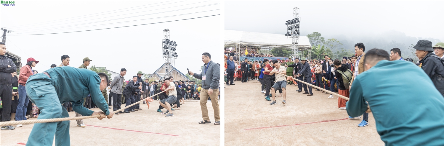 Các đội thi hào hứng tranh tài trong trò chơi kéo co, tạo nên không khí sôi nổi tại Lễ hội