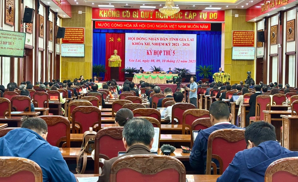 Quang cảnh Kỳ họp thứ 5 HĐND tỉnh Gia Lai khóa XII (nhiệm kỳ 2021-2026). (Ảnh: T.N)