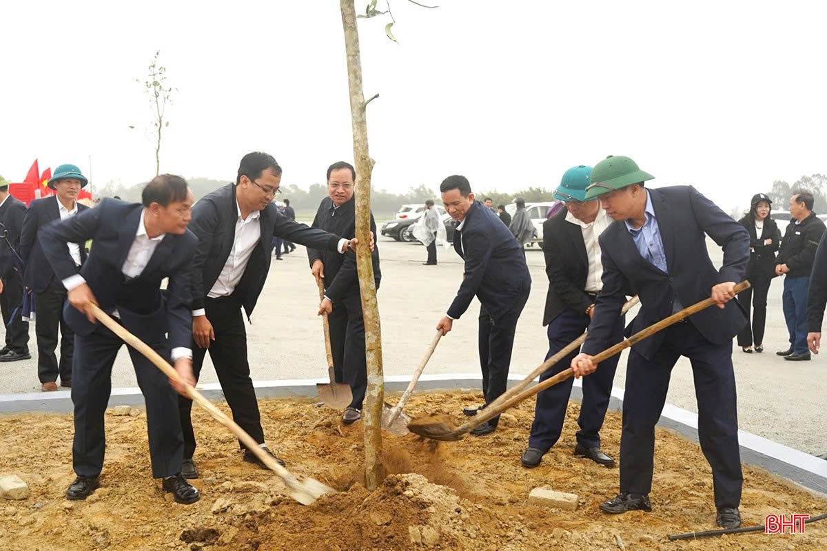 Phó Chủ tịch Thường trực HĐND tỉnh Trần Tú Anh, lãnh đạo huyện Nghi Xuân đã tham gia trồng cây xanh tại sân vận động huyện và xã Xuân Giang