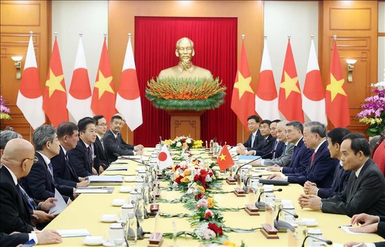 Tổng Bí thư Tô Lâm bày tỏ vui mừng khi quan hệ Việt Nam - Nhật Bản tiếp tục phát triển tốt đẹp, toàn diện trên tất cả các lĩnh vực với sự tin cậy chính trị cao, đặc biệt sau khi hai nước nâng cấp khuôn khổ lên Đối tác Chiến lược toàn diện - Ảnh: TTXVN