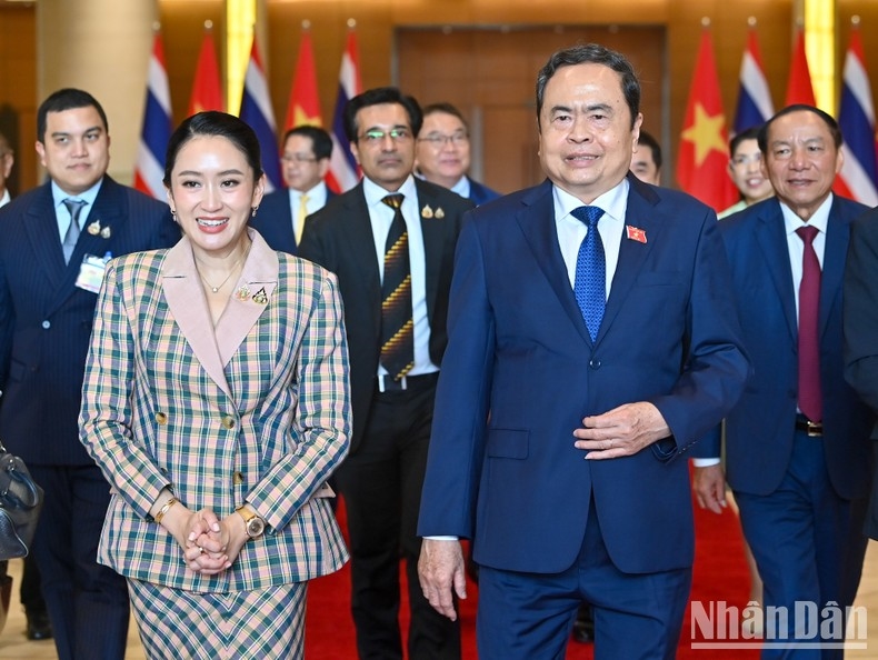 Chủ tịch Quốc hội Trần Thanh Mẫn và Thủ tướng Thái Lan Paetongtarn Shinawatra. (Ảnh: DUY LINH)