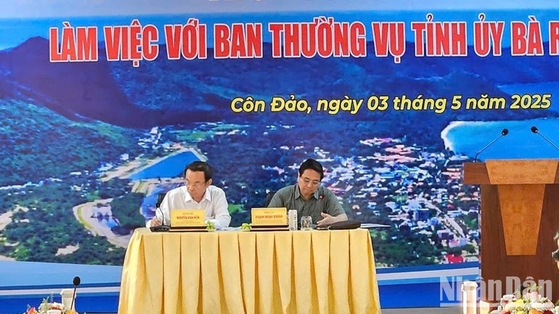 Thủ tướng Phạm Minh Chính chủ trì buổi làm việc với Ban Thường vụ Tỉnh ủy Bà Rịa-Vũng Tàu. (Ảnh: VŨ TÂN)