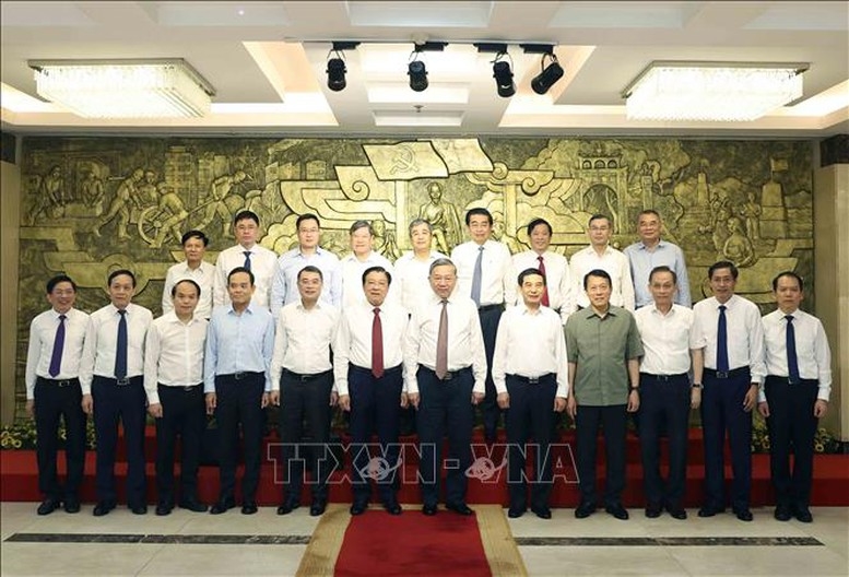 Tổng Bí thư Tô Lâm và các đại biểu dự buổi làm việc - Ảnh: TTXVN