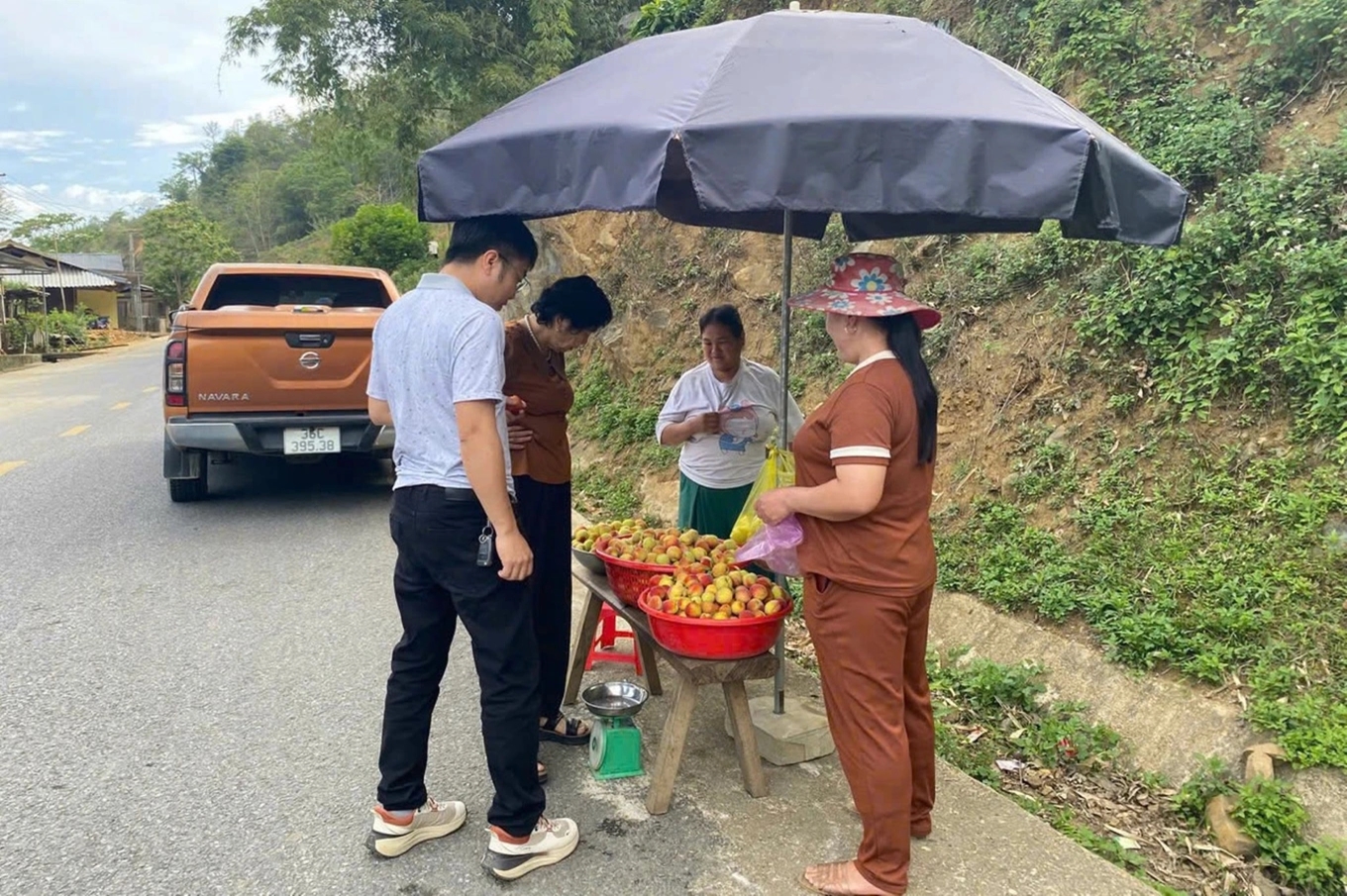  Đào hái về được bà con mang ra quốc lộ 15C để bán 