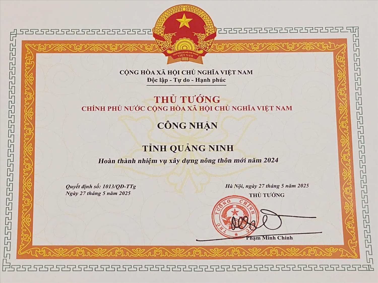 Chính phủ công nhận tỉnh Quảng Ninh hoàn thành xây dựng nông thôn mới