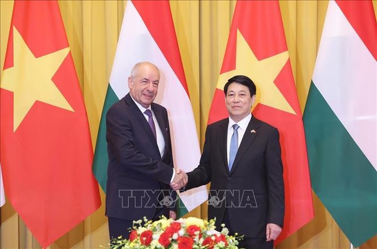Chủ tịch nước Lương Cường và Tổng thống Hungary Sulyok Tamás. Ảnh: TTXVN