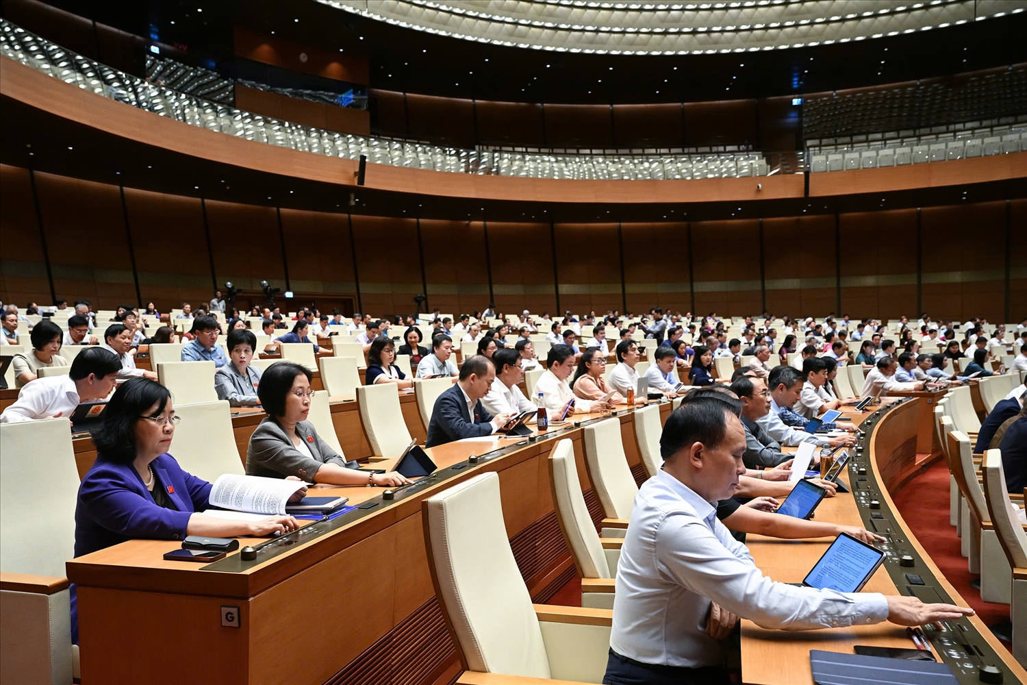 Các vị đại biểu Quốc hội tiến hành biểu quyết 