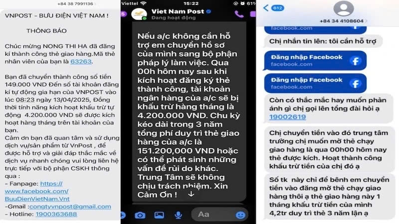Các tin nhắn giả mạo Bưu điện Việt Nam được các đối tượng lừa đảo dùng để dẫn dụ khách hàng chuyển tiền