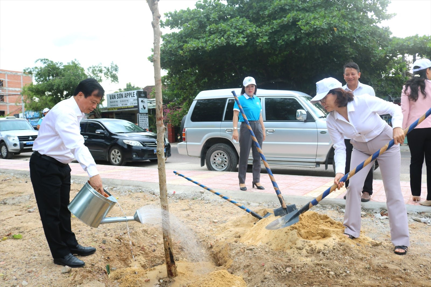 Phó Chủ tịch Thường trực UBND tỉnh Bình Định Nguyễn Tuấn Thanh trồng cây xanh tại thị trấn Vân Canh
