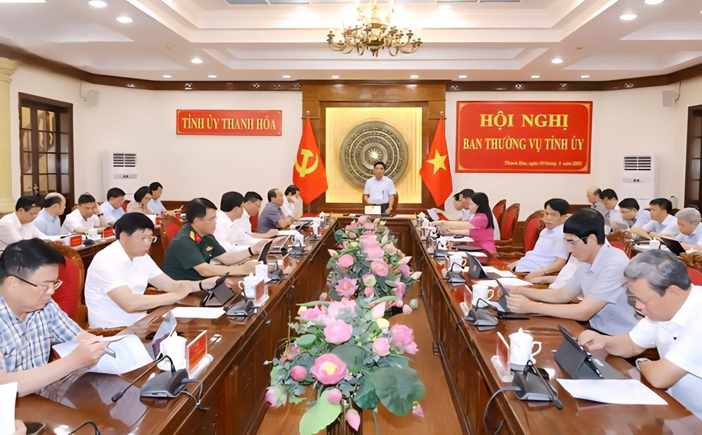 Bí thư Tỉnh ủy Thanh Hoá Nguyễn Doãn Anh phát biểu chỉ đạo tại hội nghị ngày 9.6 về vận hành thử nghiệm chính quyền xã, phường mới. Ảnh: Minh Hiếu