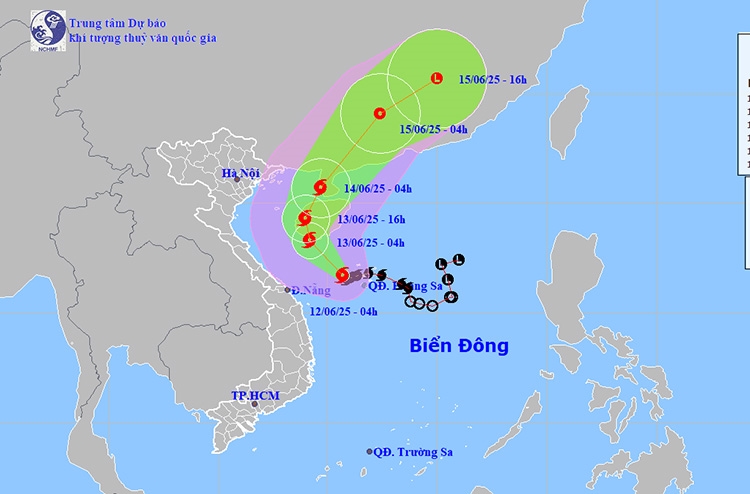 Đường đi và vị trí của áp bão số 1. Ảnh: thoitietvietnam
