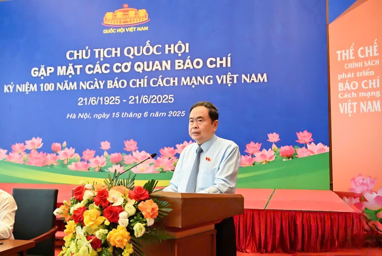 Chủ tịch Quốc hội Trần Thanh Mẫn phát biểu tại gặp mặt. (Ảnh: DUY LINH)
