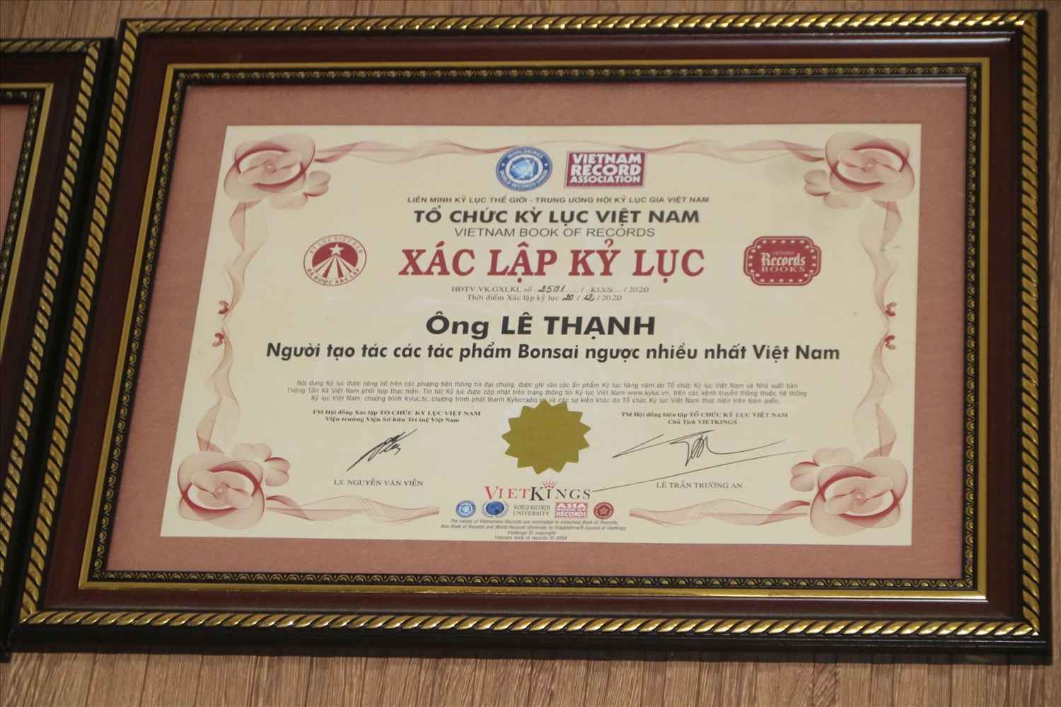 Nghệ nhân Lê Thạnh được xác lập kỷ lục là người tạo tác các tác phẩm bonsai ngược nhiều nhất Việt Nam. (Ảnh Huy Trường).